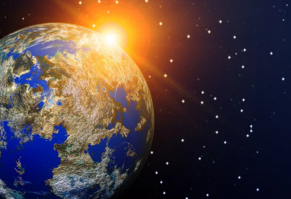 Nasza ziemia w kosmos i jasne słońce. Elementy tego obrazu furni — Zdjęcie stockowe