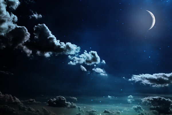 Night sky with stars and full moon background