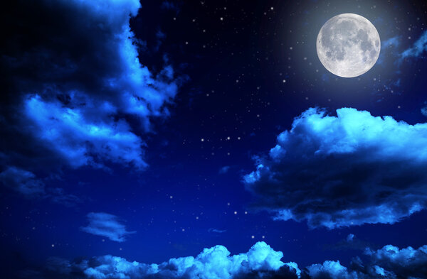 Backgrounds night sky with stars and moon and clouds. wood. Elements of this image furnished by NASA