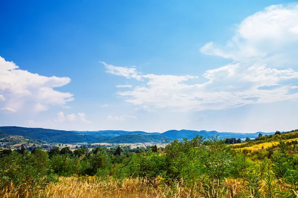Maravilloso paisaje verde Cárpatos de montaña con cielo azul — Foto de Stock