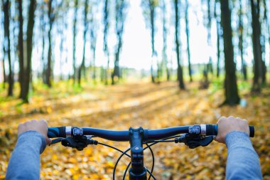 Dağ bisikleti hızlı bisiklet üzerinde azalan tepeden aşağı. Üzerinden görüntülemek