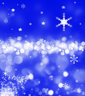 Beyaz ufuk ışıklar ve kar taneleri