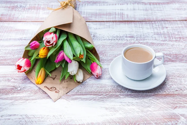 tulips and cup of coffee