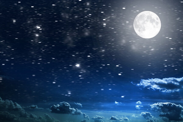 Night sky with stars and full moon background