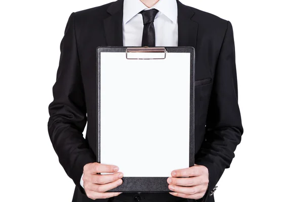 Man holding white board — Stock Photo, Image