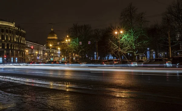 San Petersburgo Vista Nocturna Nevsky Prospect Catedral Isaac Cerca Palace — Foto de Stock