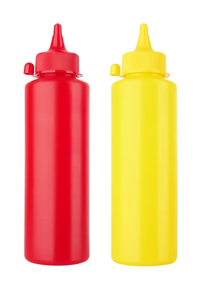 Bottiglie di ketchup e senape — Foto Stock