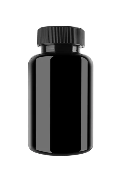 Medicine bottle of black glass or plastic — Stock Photo, Image