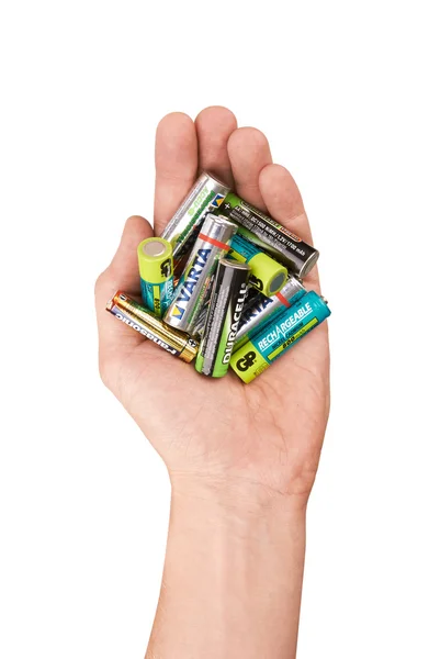 Group of batteries in hand — Stock Photo, Image