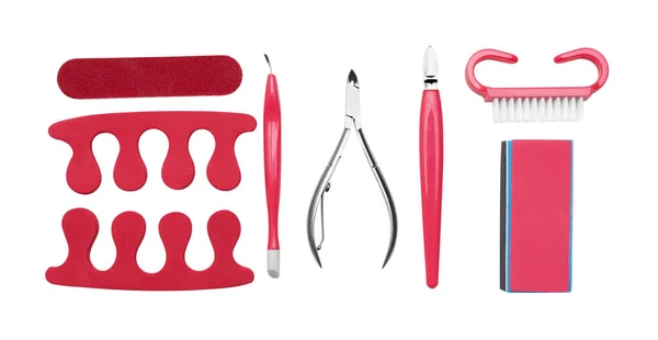 Ensemble Outils Accessoires Manucure Pédicure Isolés Sur Fond Blanc — Photo