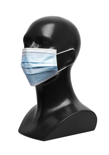 Black Dummy Head Mask Protect Coronavirus Covid Ізольовані Білому Тлі — стокове фото