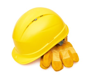 koruyucu eldiven ve kask sarı