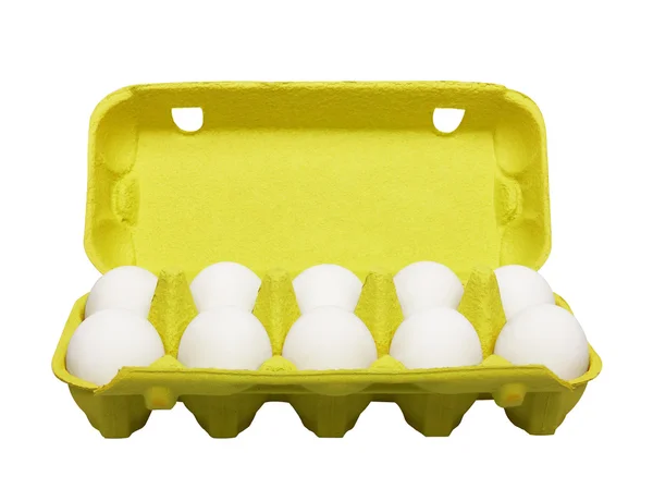 Cardboard egg box with eggs — Stock Photo, Image