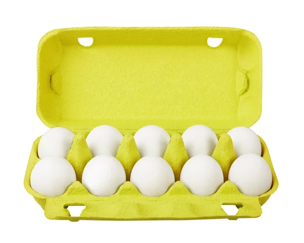 Cardboard egg box with eggs — Stock Photo, Image