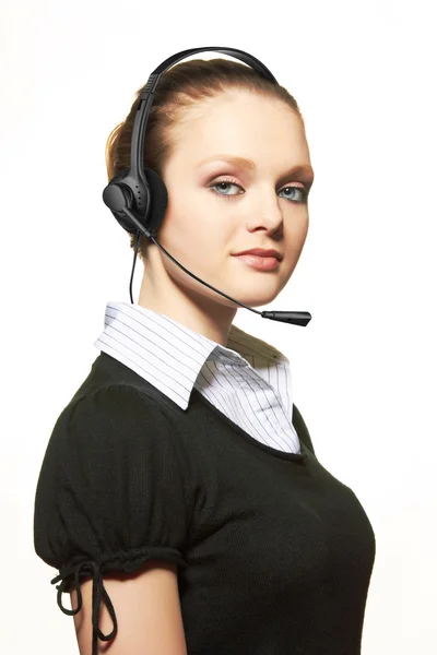 Retrato do operador de telefone de suporte no fone de ouvido — Fotografia de Stock
