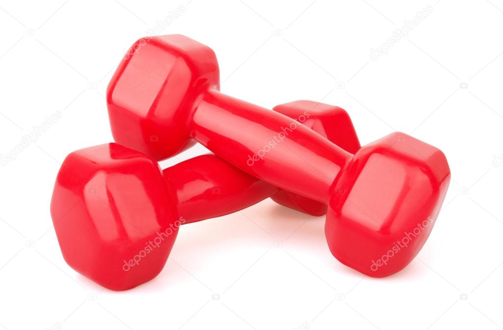 Two red dumbbells
