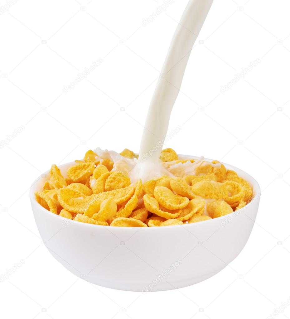 Pouring milk into corn flakes