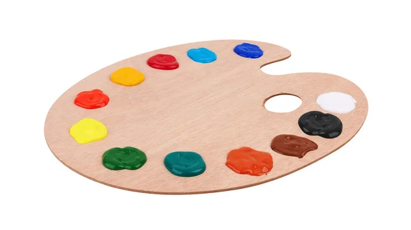 Holzkunstpalette mit Farben — Stockfoto