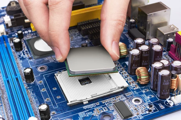 Elektronische circuit board, processor installatie — Stockfoto
