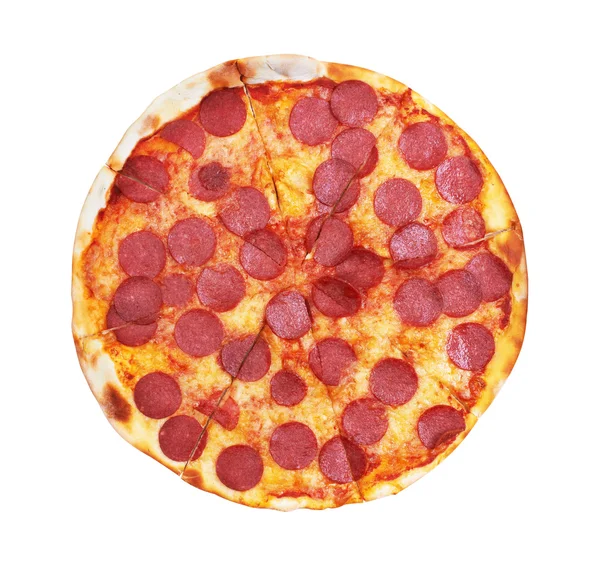 Pepperoni pizza na biały — Zdjęcie stockowe