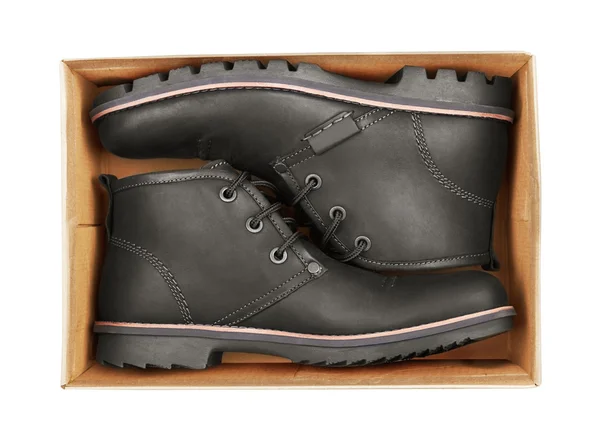Pánské černé kožené boty v poli — Stock fotografie