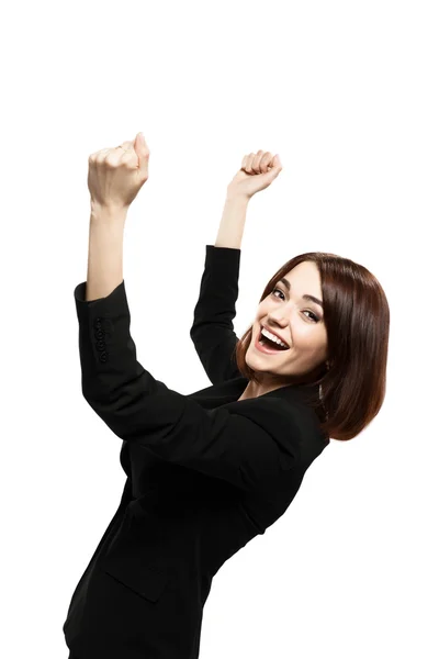 Successful young business woman happy for her success. — Stock Photo, Image