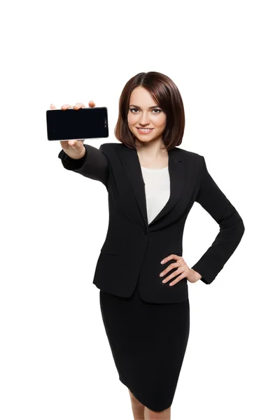 Biznes kobieta Pokaż ekran telefon komórkowy — Zdjęcie stockowe