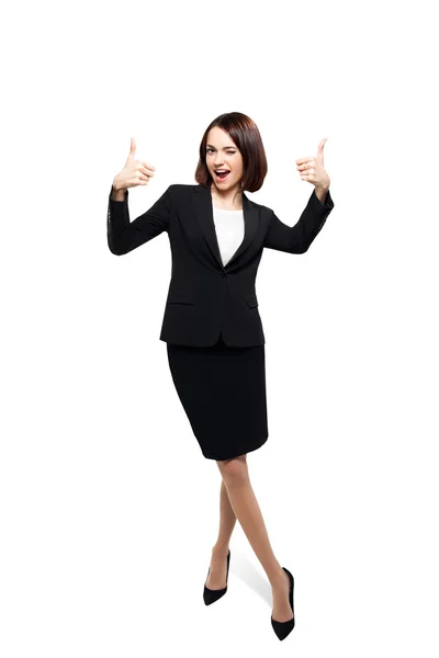 Éxito sonriente mujer de negocios aislado sobre blanco — Foto de Stock