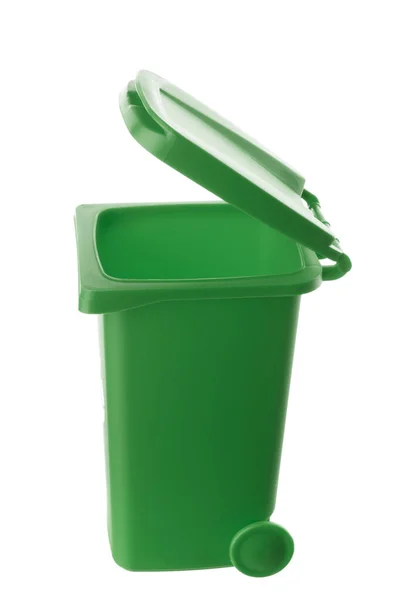 Plastic green trash can isolated on white background — Stock Photo, Image