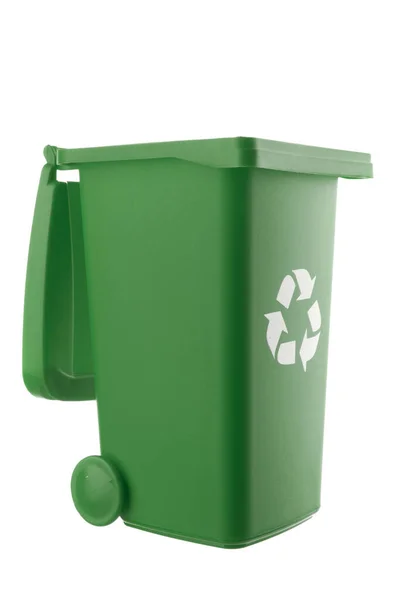 Plastic green trash can isolated on white background — Stock Photo, Image