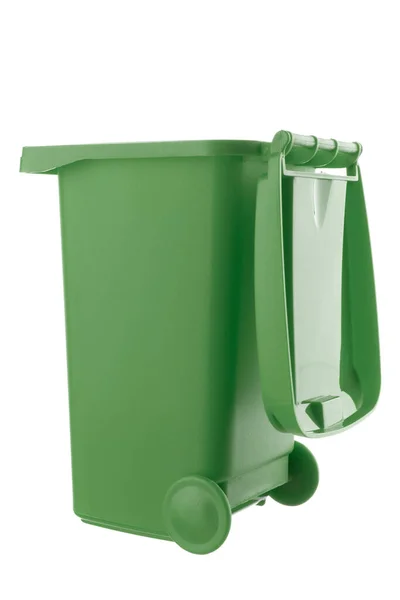 Pattumiera verde plastica isolata su sfondo bianco — Foto Stock