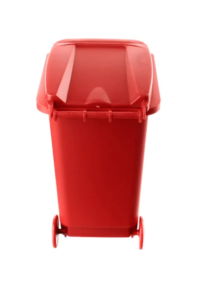 Plastic red trash can isolated on white background — Stock Photo, Image