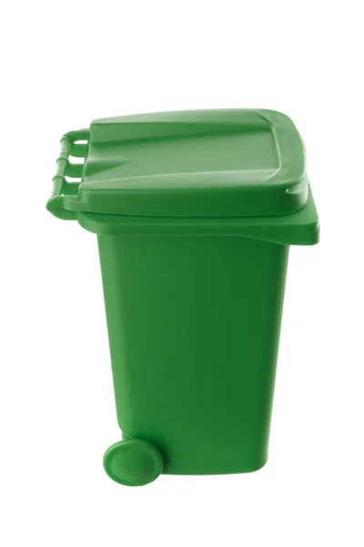 Plastic green trash can isolated on white background — Stock Photo, Image