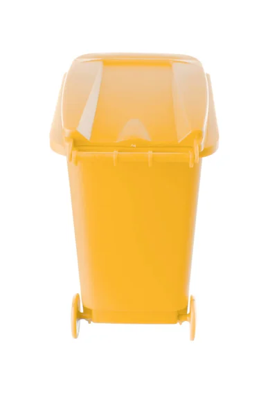 Plastic yellow trash can isolated on white background — Stock Photo, Image