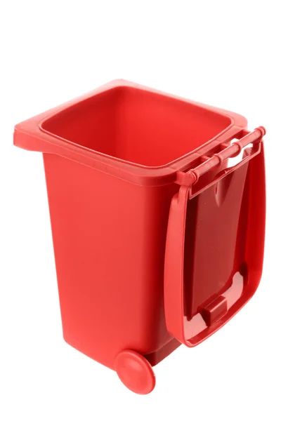 Plastic red trash can isolated on white background — Stock Photo, Image