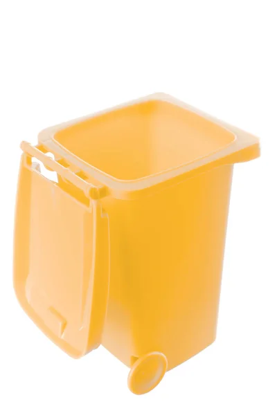 Plastic yellow trash can isolated on white background — Stock Photo, Image