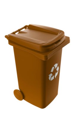 Plastik kahverengi çöp kutusu beyaz arkaplanda izole