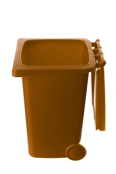 Plastic brown trash can isolated on white background — Stock Photo, Image