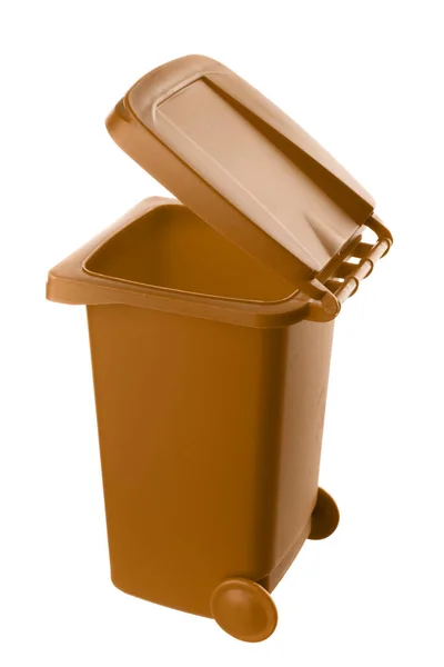Plastic brown trash can isolated on white background — Stock Photo, Image