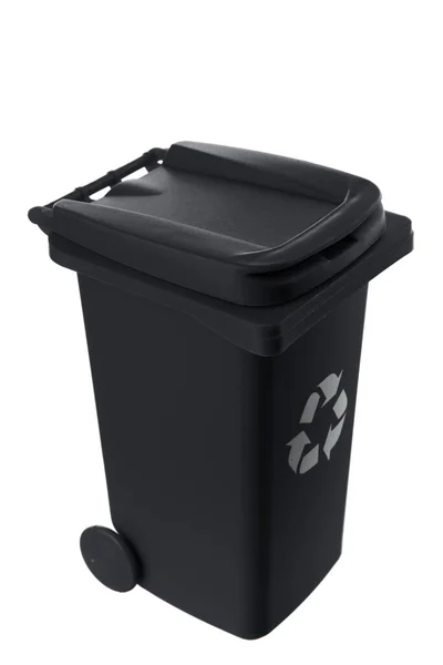 Пластик черный мусорный бак изолирован на белом фоне Стоковая Картинка