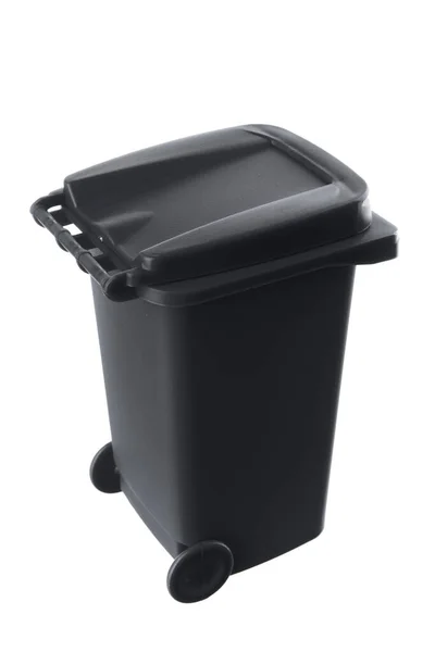 Plastic black trash can isolated on white background — Stock Photo, Image