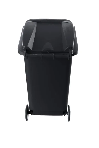Plastikowy czarny kosz na śmieci izolowane na białym tle — Zdjęcie stockowe