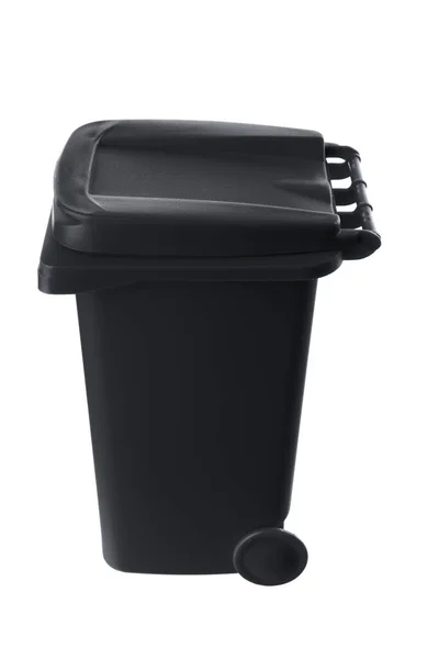 Plastic black trash can isolated on white background — Stock Photo, Image