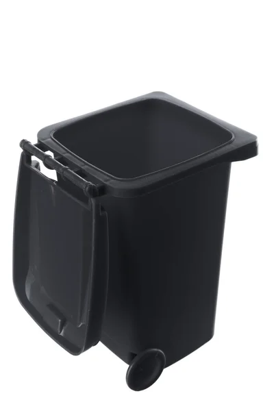 Plastic black trash can isolated on white background — Stock Photo, Image