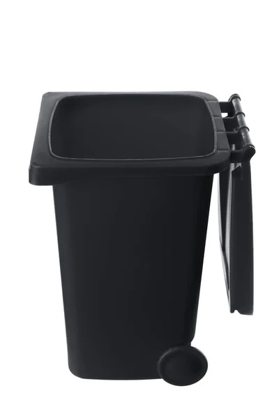 Plastic black trash can isolated on white background — Stock Photo, Image