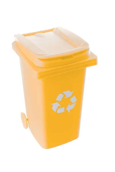 Plastic yellow trash can isolated on white background Stock Picture