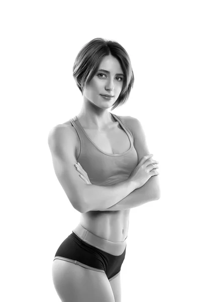 Fitness žena portrét izolované na bílém — Stock fotografie