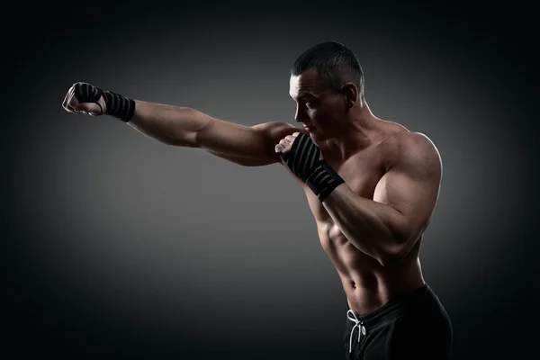 Fighter boxer on black background — Stock Photo, Image