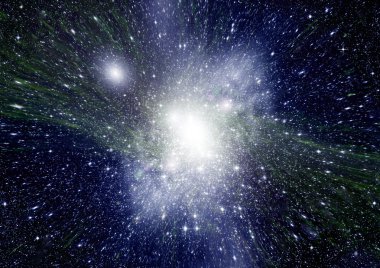 Uzak bir galaksideki yıldızlar, toz ve gaz bulutsusu