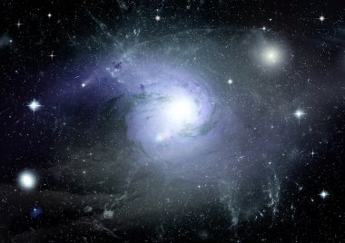 Uzak bir galaksideki yıldızlar, toz ve gaz bulutsusu